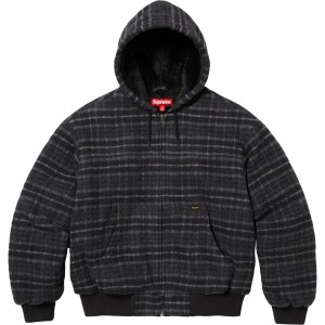 Black Men's Supreme Plaid Wool Hooded Work Jackets | BZ60FR3